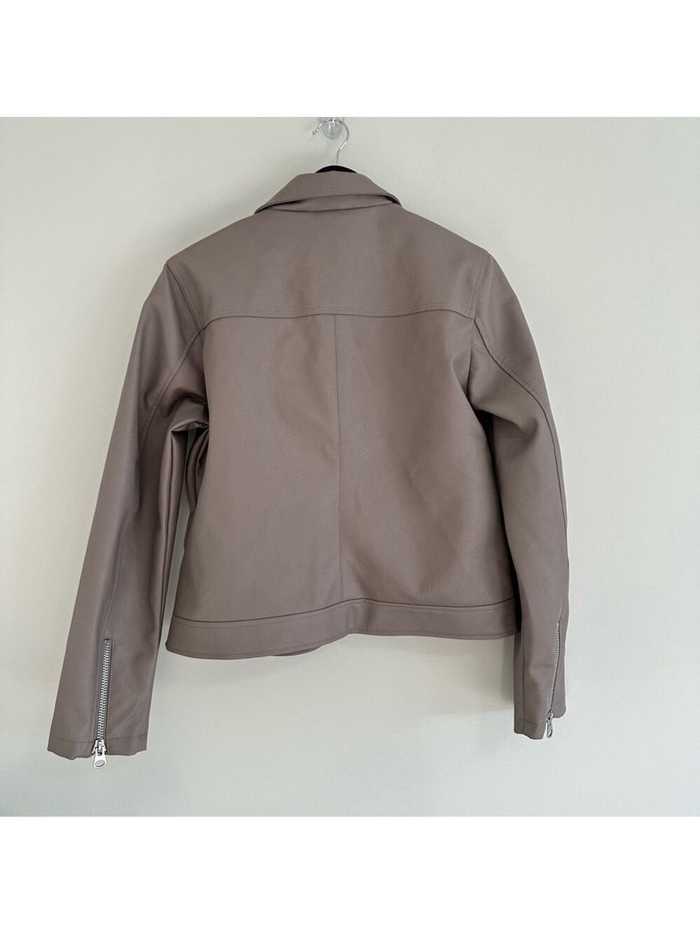 Monk & Lou Faux Leather Vegan Moto Jacket Size XL Taupe - Picture 3 of 14